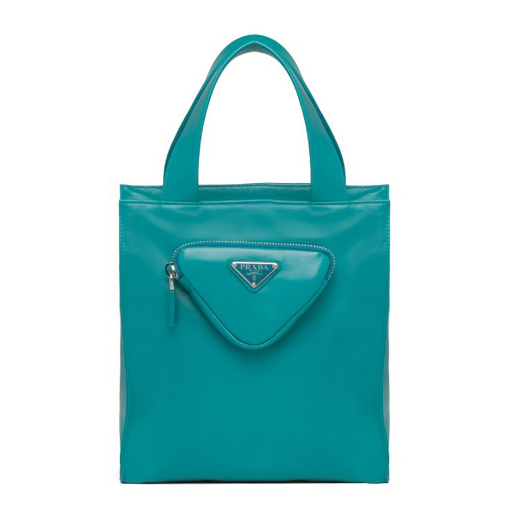 Front view of Prada Women Nappa Leather Tote Bag-Lime with silver hardware