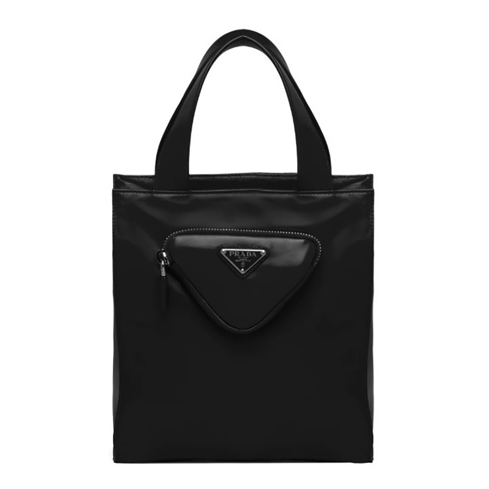 Front view of Prada Women Nappa Leather Tote Bag-Black with silver hardware