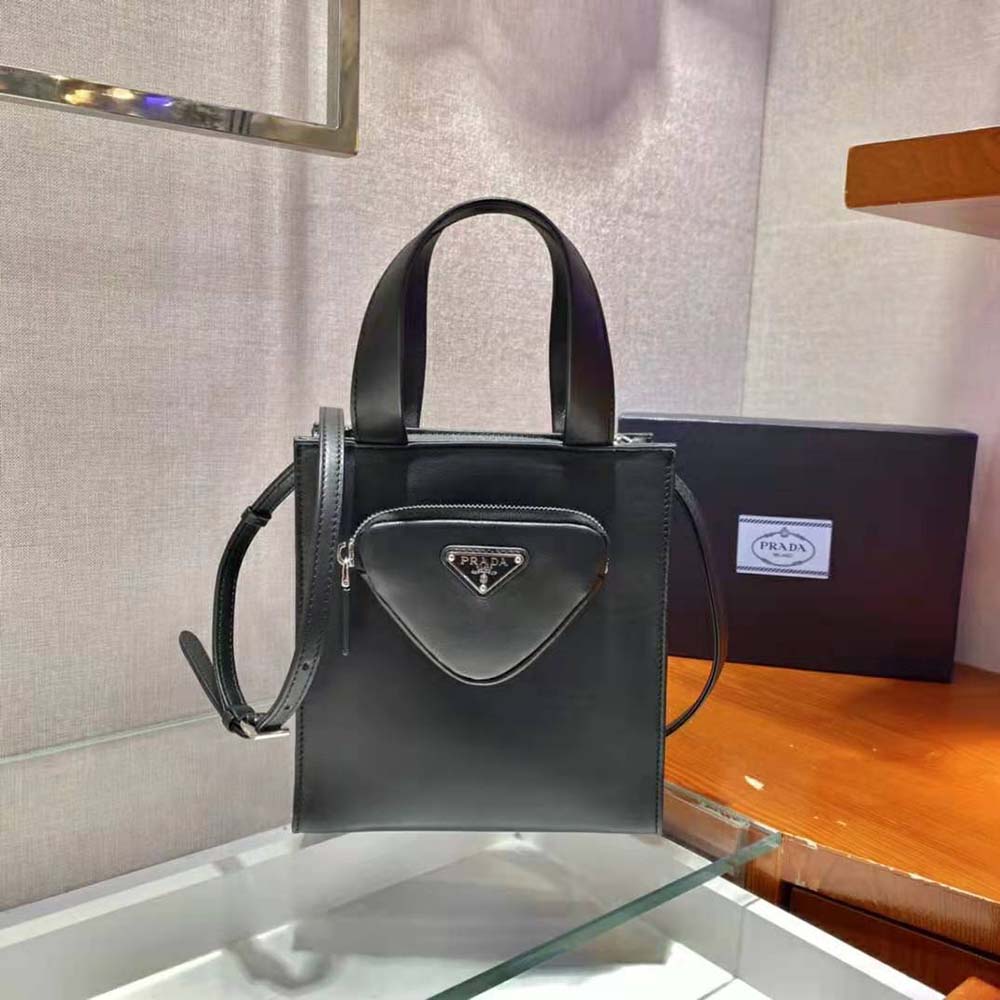 Close-up of black nappa leather texture on Prada Women Nappa Leather Tote Bag-Black