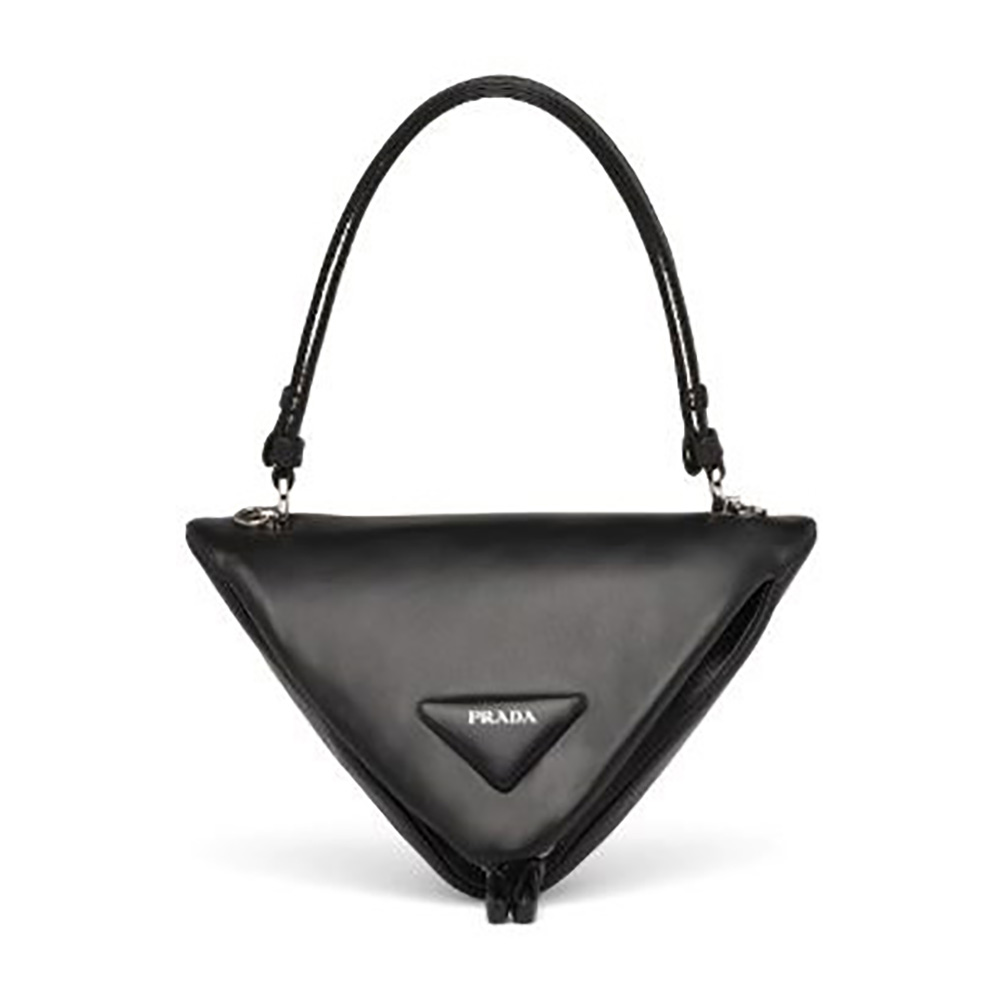 Front view of Prada Women Padded Nappa Leather Handbag-Black with gold hardware