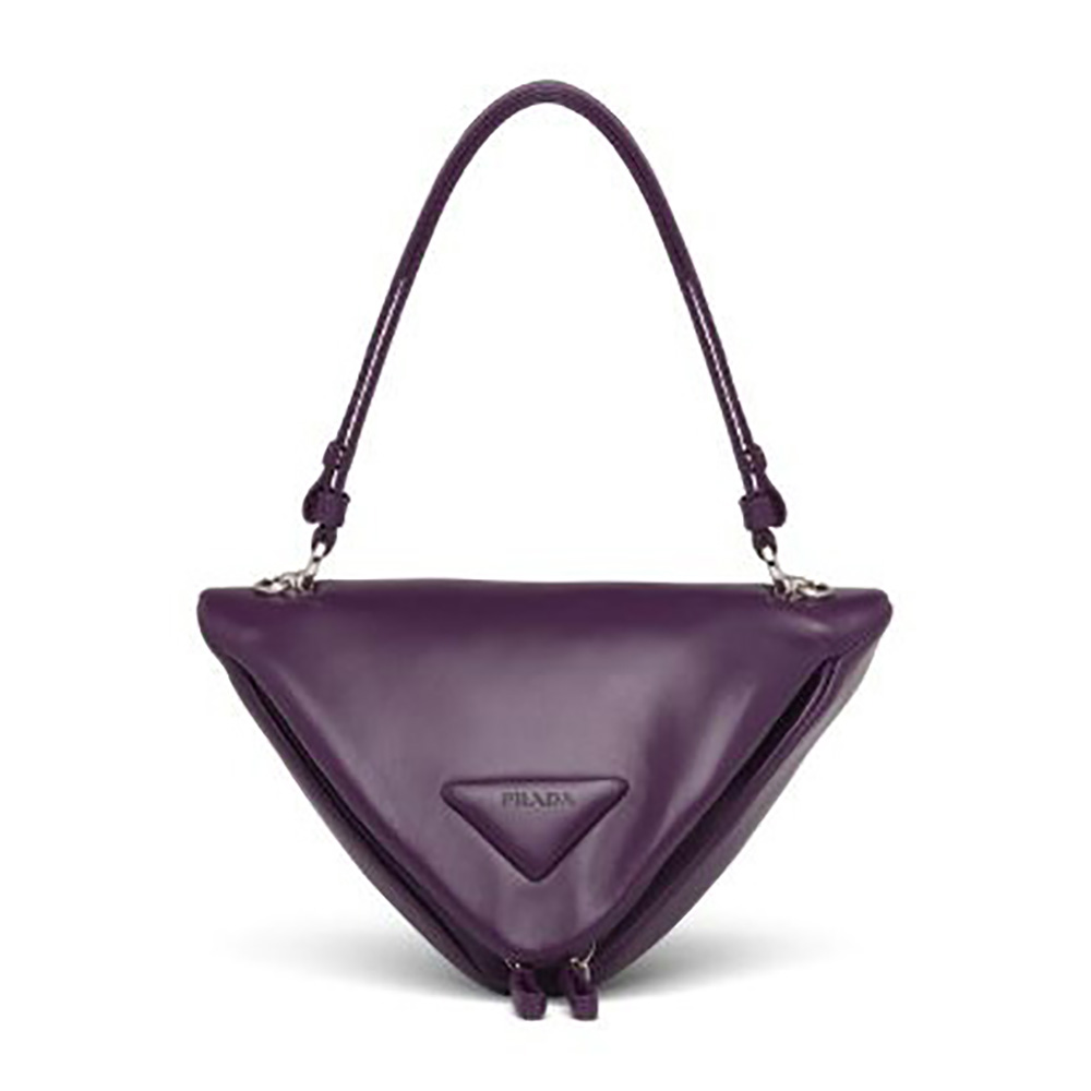 Front view of Prada Women Padded Nappa Leather Handbag-Purple showing flap