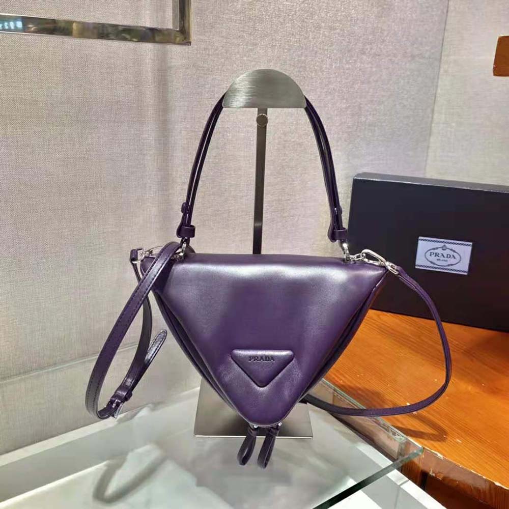 Side angle highlighting plush padded texture of Prada Women Padded Nappa Leather Handbag-Purple