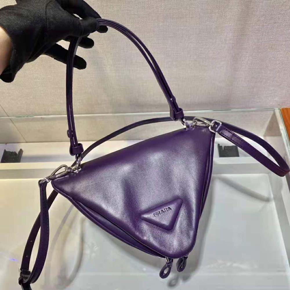 Prada Women Padded Nappa Leather Handbag-Purple - image 5