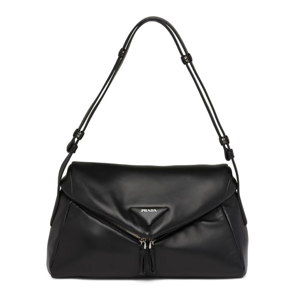 Front view of Prada Women Padded Nappa Leather Prada Signaux Bag-Black