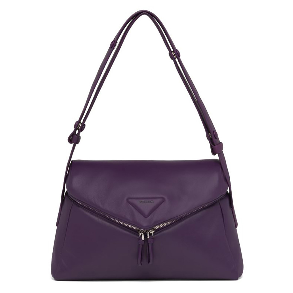Front view of Prada Women Padded Nappa Leather Prada Signaux Bag-Purple