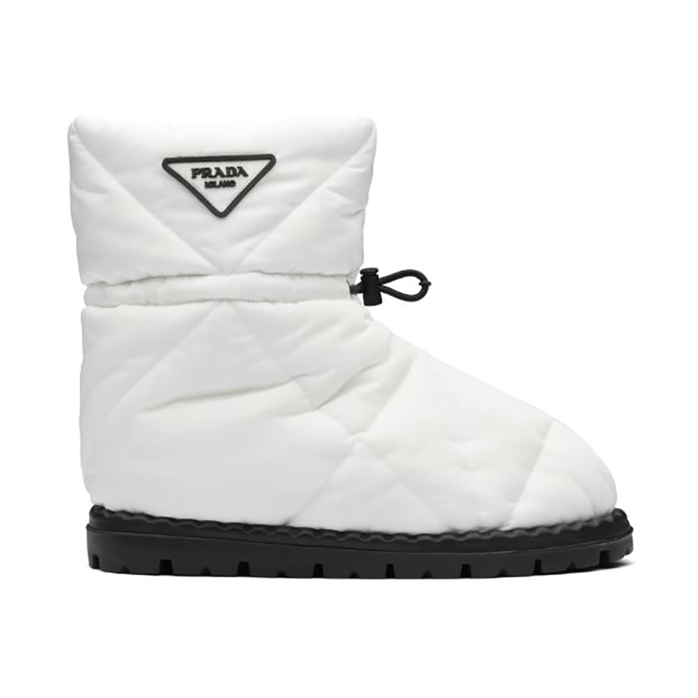 Side view of Prada Women Padded Nylon Booties-White with chunky sole