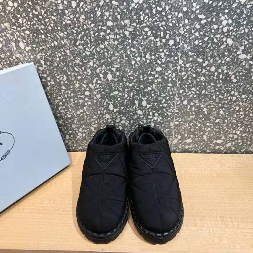 Close-up of padded nylon texture on Prada Women Slip-on Shoes-Black