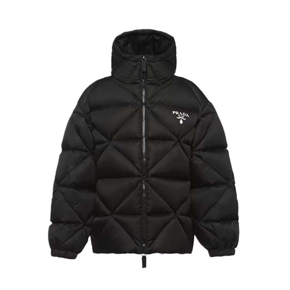 Front view of Prada Women Re-Nylon Gabardine Cropped Down Jacket-Black