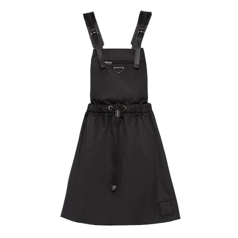 Front view of Prada Women Re-Nylon Gabardine Pinafore Dress-Black