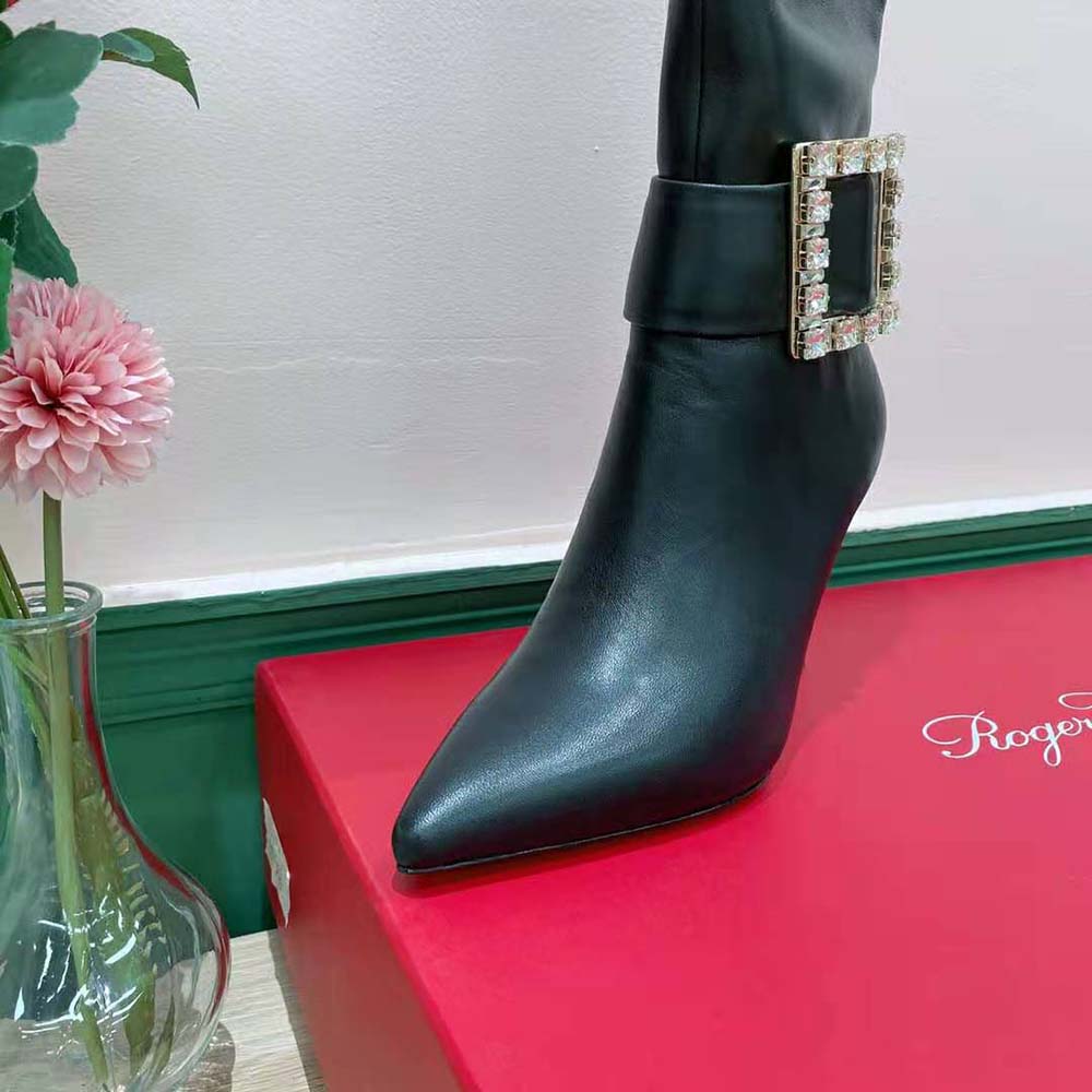 Roger Vivier Women Pointy Strass Buckle Boots in Leather - image 7