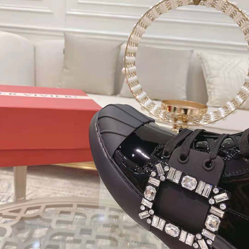 Roger Vivier Women Viv Skate Lace Up Strass Buckle Booties in Leather-Black - image 9