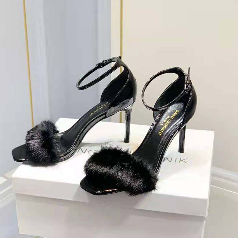 Saint Laurent YSL Women Bea Sandals in Patent Leather and Mink - image 4