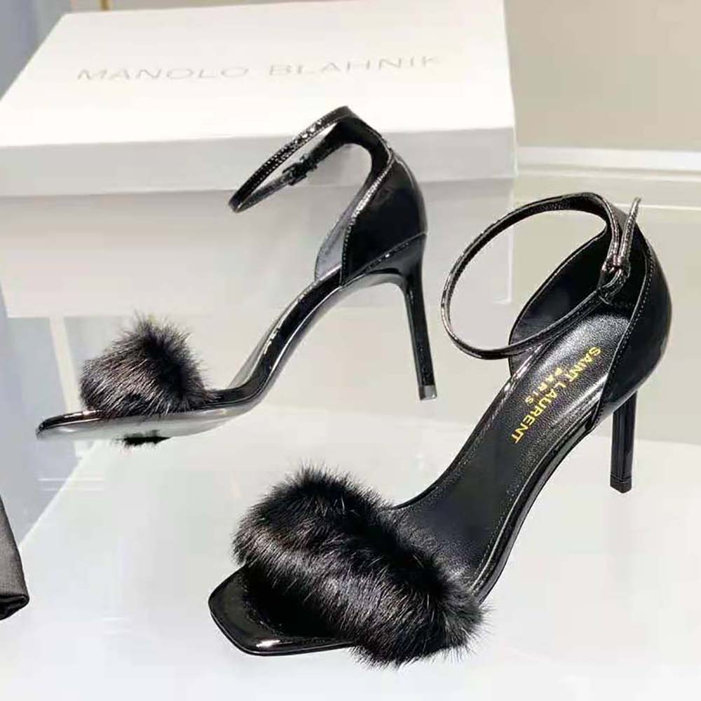 Saint Laurent YSL Women Bea Sandals in Patent Leather and Mink - image 5