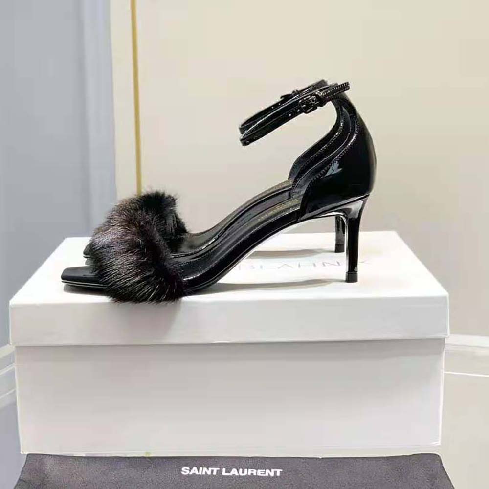 Saint Laurent YSL Women Bea Sandals in Patent Leather and Mink - image 7