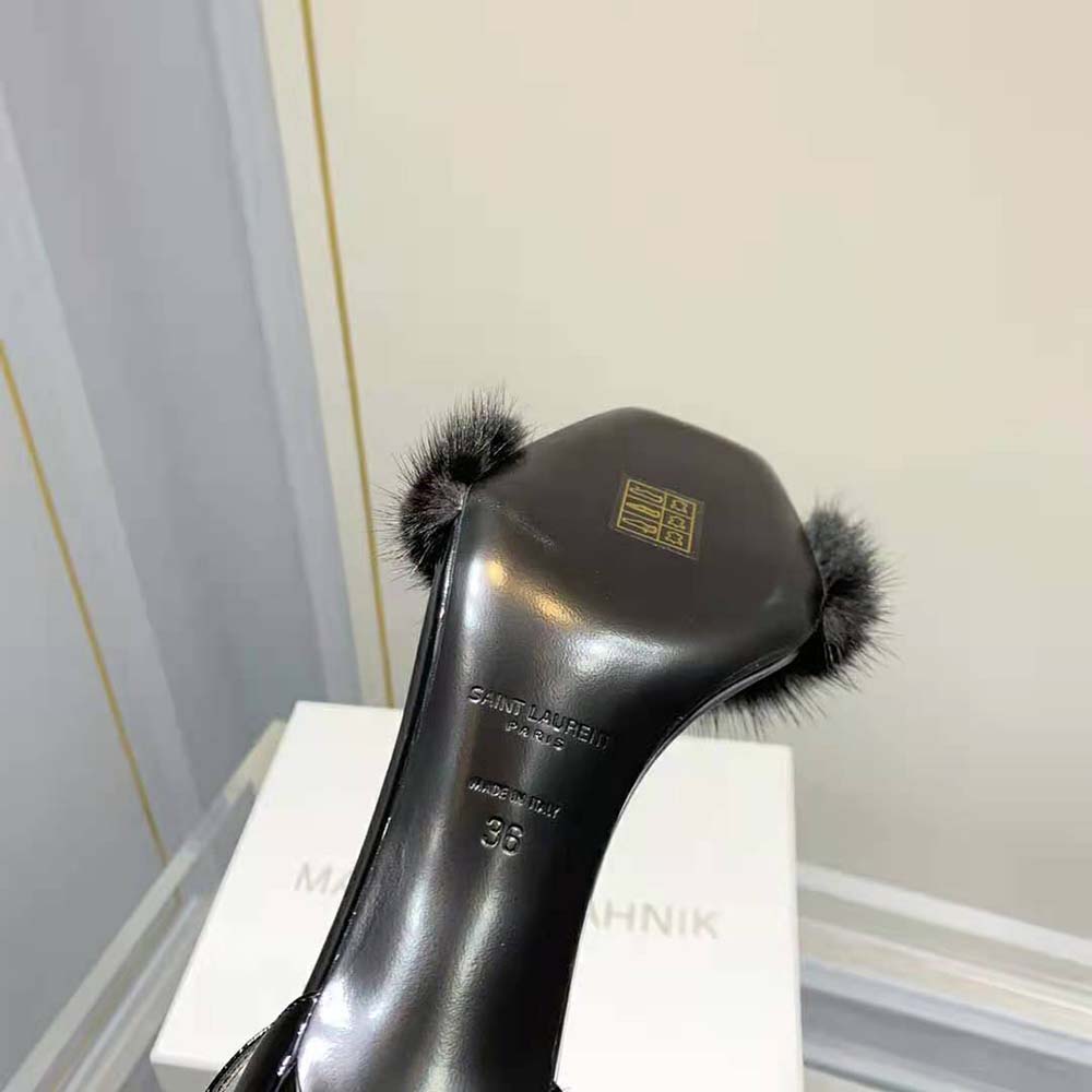 Saint Laurent YSL Women Bea Sandals in Patent Leather and Mink - image 9
