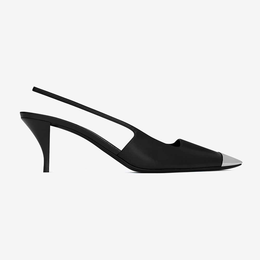 Side profile of Saint Laurent YSL Women Blade Slingback Pumps in black leather
