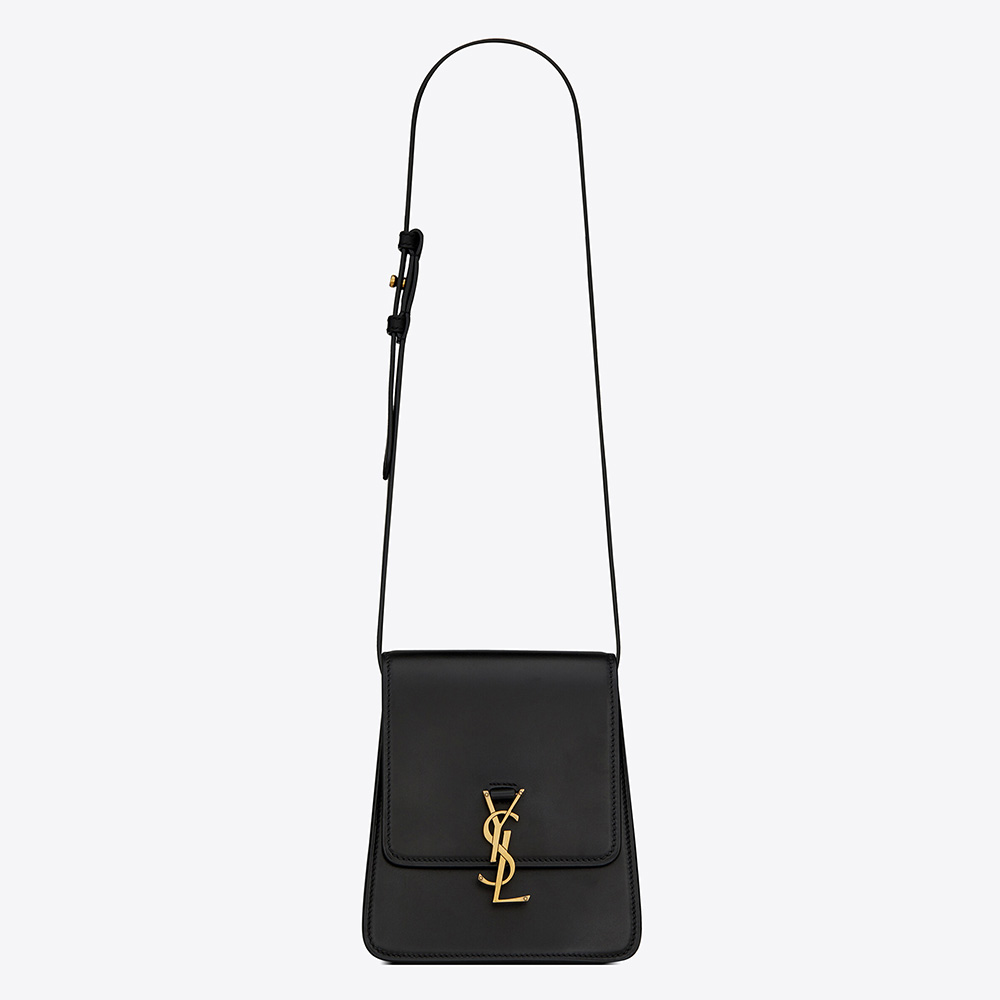 Front view of Saint Laurent YSL Women Kaia North/South Satchel in black leather