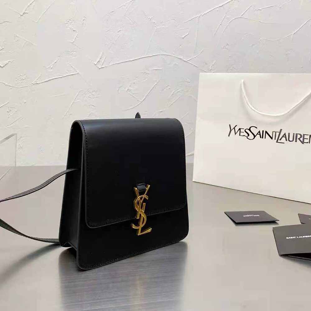 Close-up of gold YSL hardware on Saint Laurent Kaia North/South Satchel