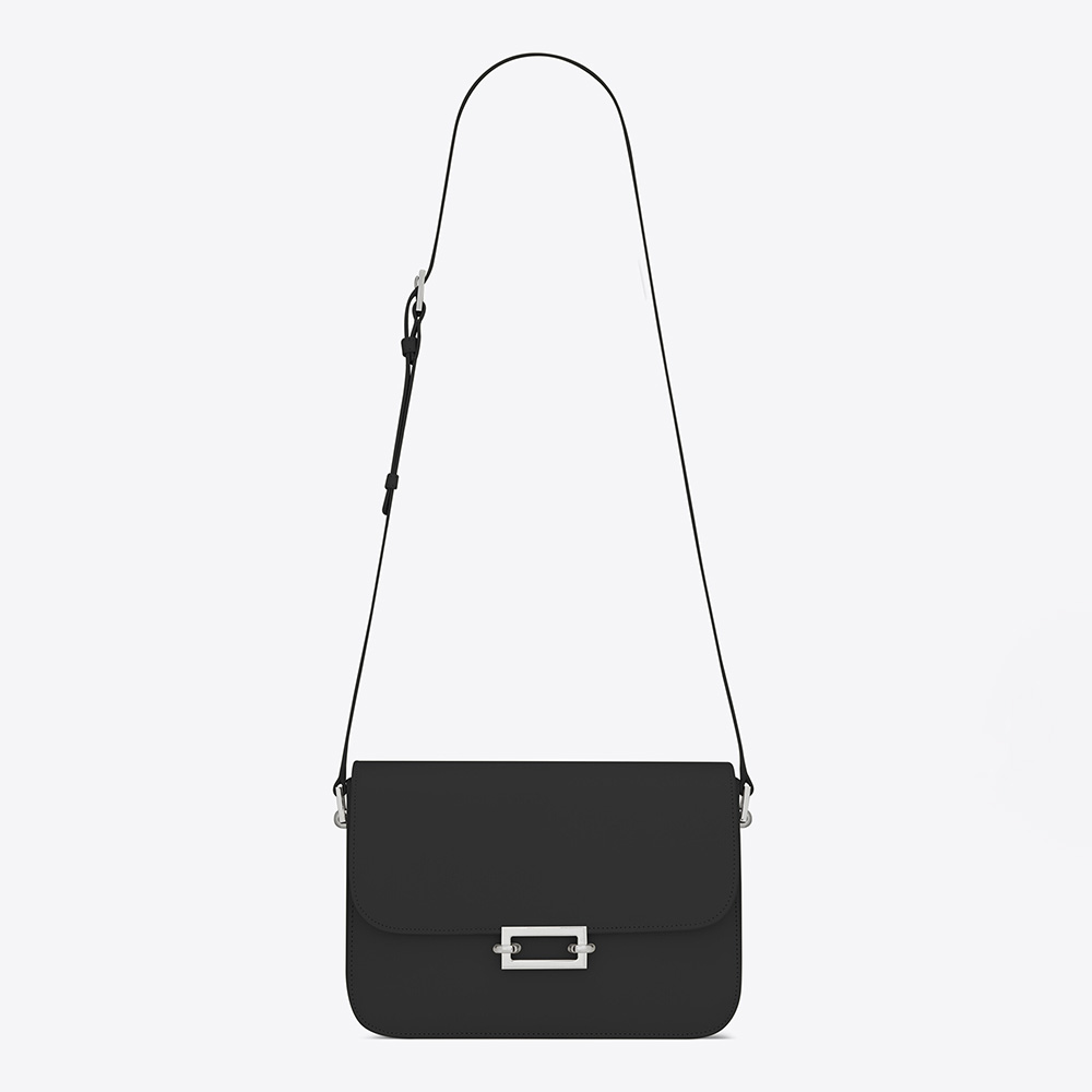 Front view of Saint Laurent YSL Women LE Pave Satchel in black leather
