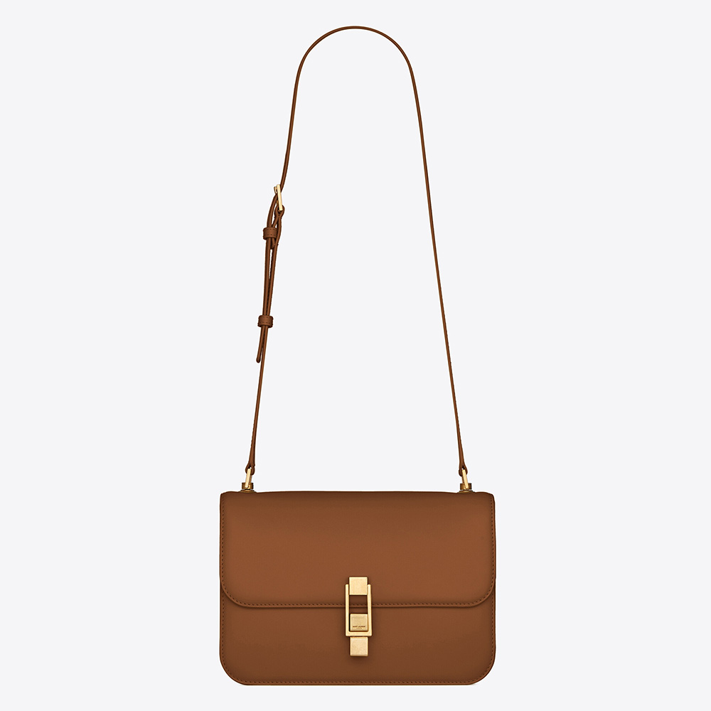 Front view of Saint Laurent YSL Women Le Carre Satchel in brown box leather