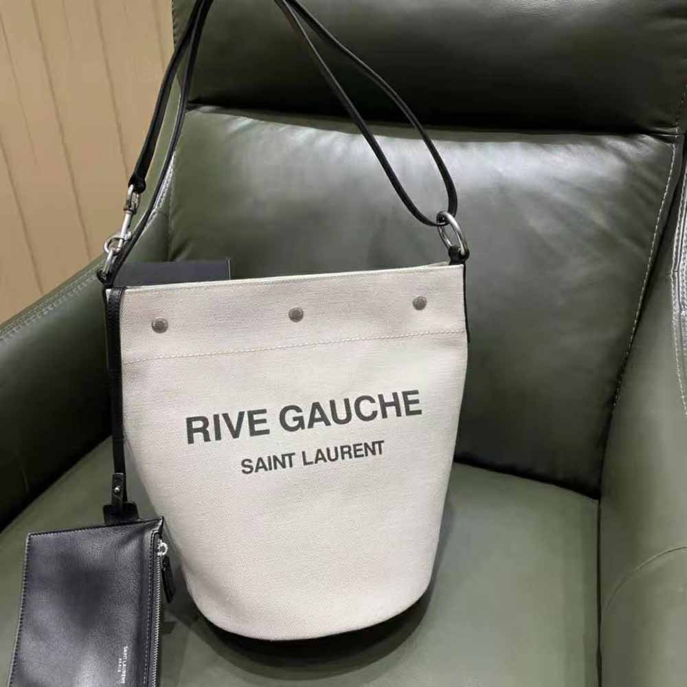 Saint Laurent YSL Women Rive Gauche Bucket Bag in Linen-Black - image 2
