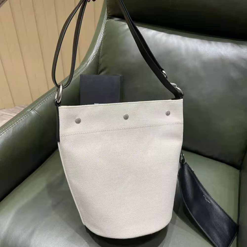 Saint Laurent YSL Women Rive Gauche Bucket Bag in Linen-Black - image 3