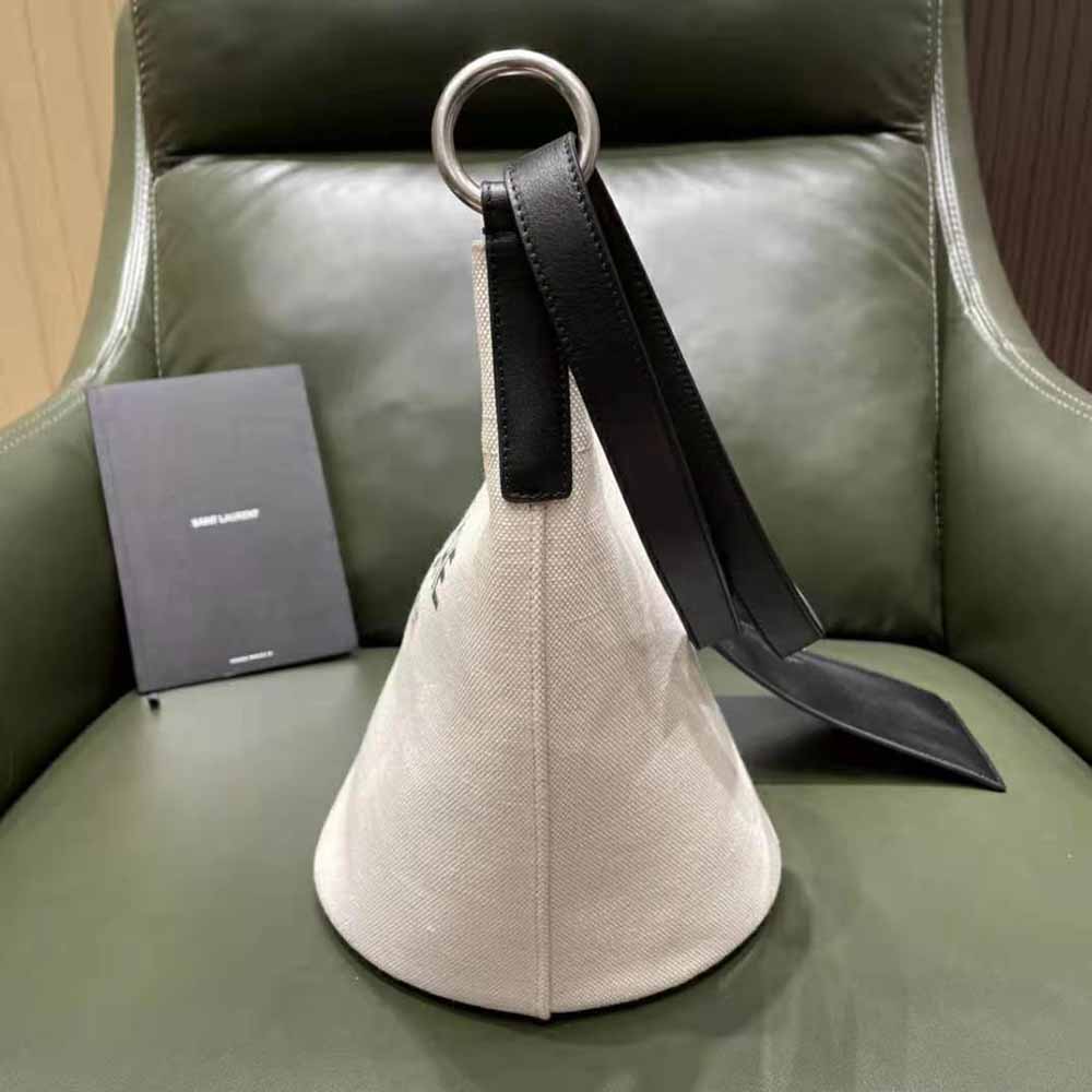 Saint Laurent YSL Women Rive Gauche Bucket Bag in Linen-Black - image 5