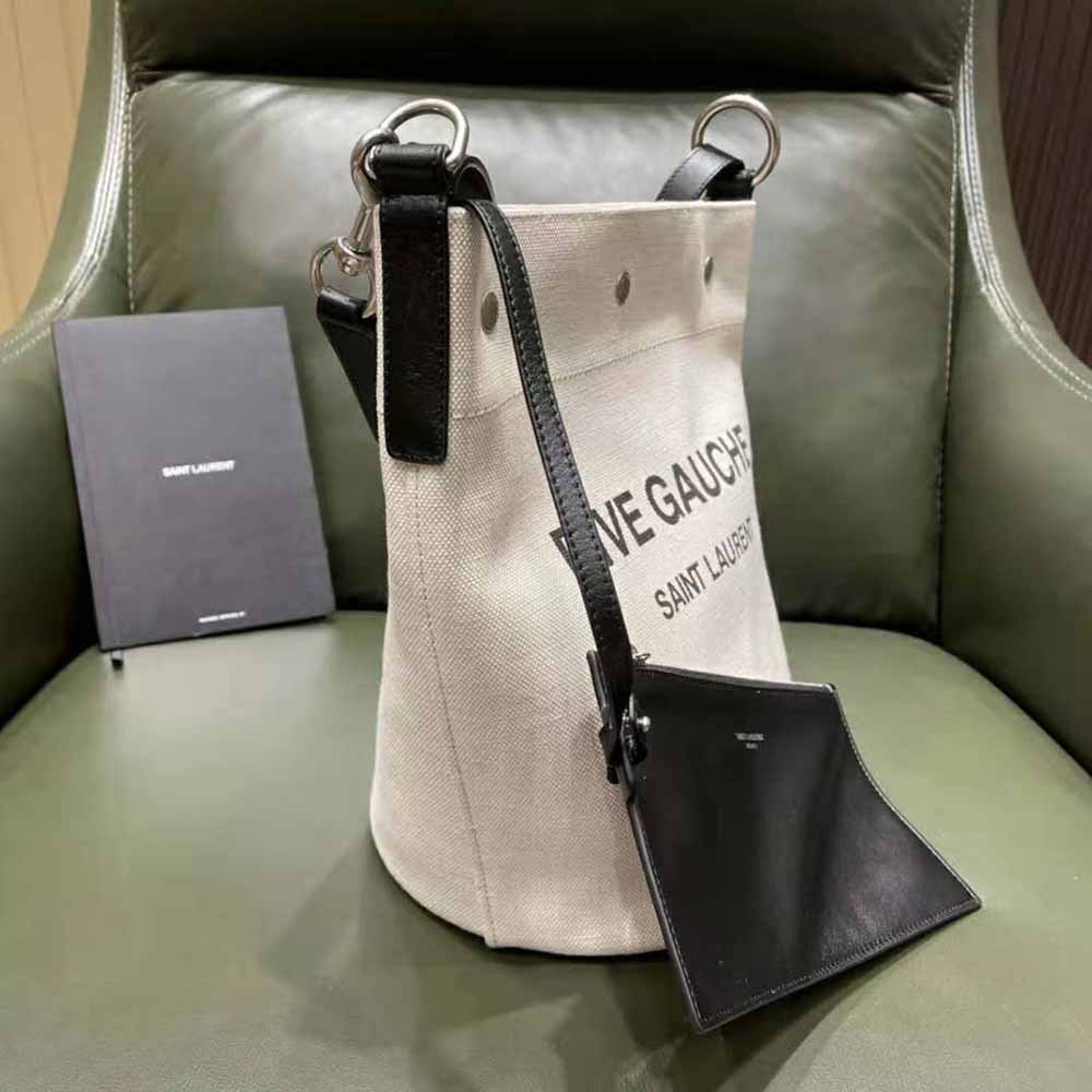 Saint Laurent YSL Women Rive Gauche Bucket Bag in Linen-Black - image 4