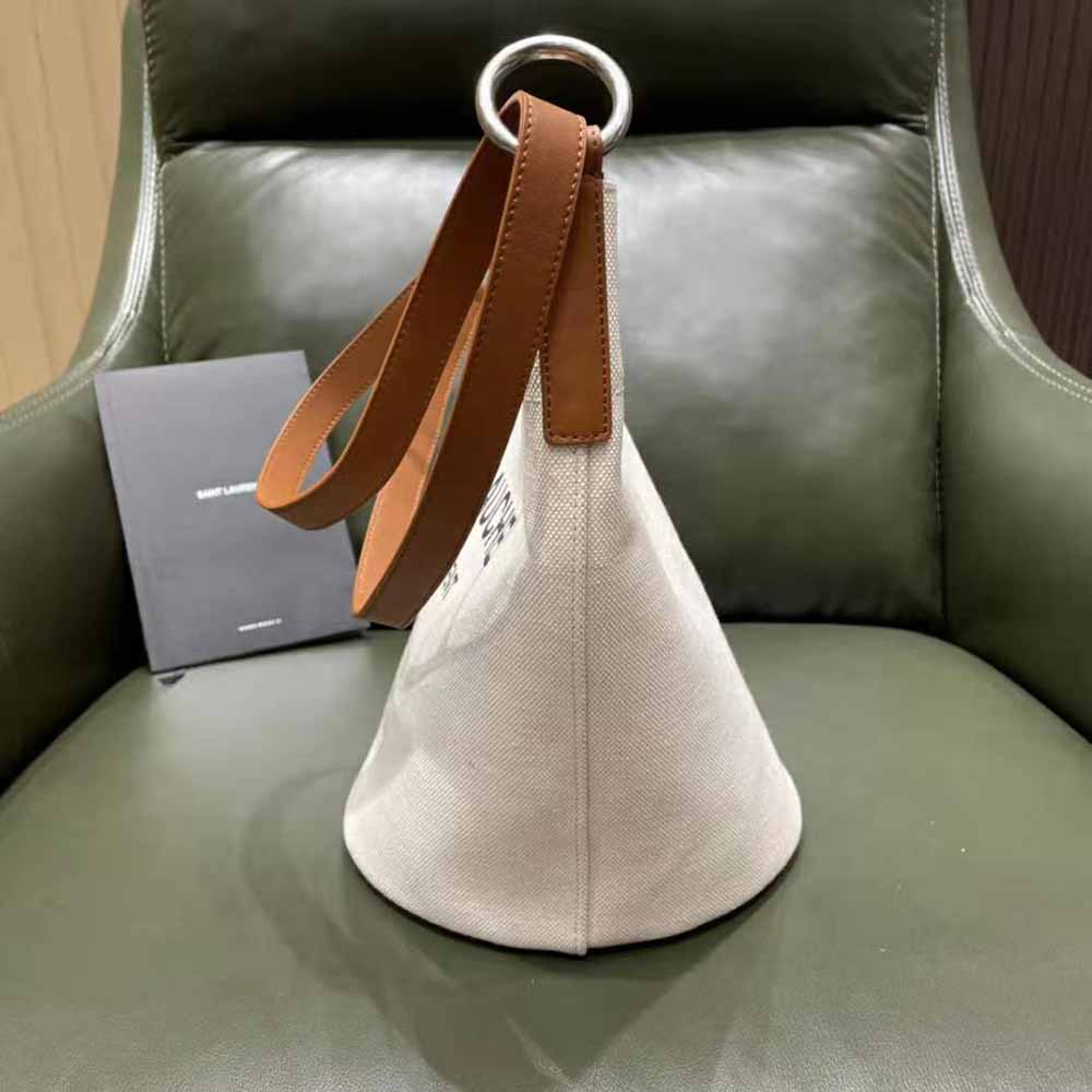 Saint Laurent YSL Women Rive Gauche Bucket Bag in Linen-Brown - image 5