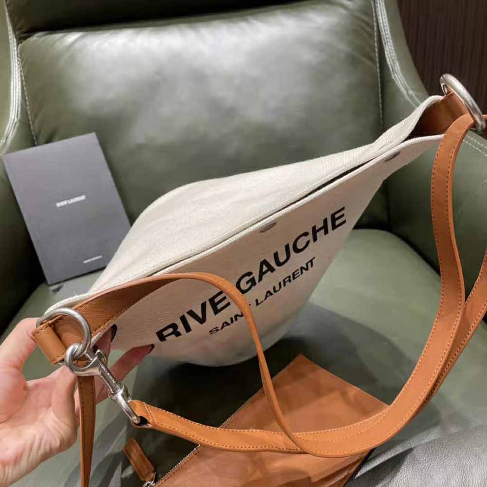 Saint Laurent YSL Women Rive Gauche Bucket Bag in Linen-Brown - image 7