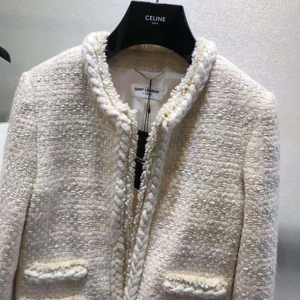 Saint Laurent YSL Women Short Jacket in Check Wool and Silk Tweed - image 6