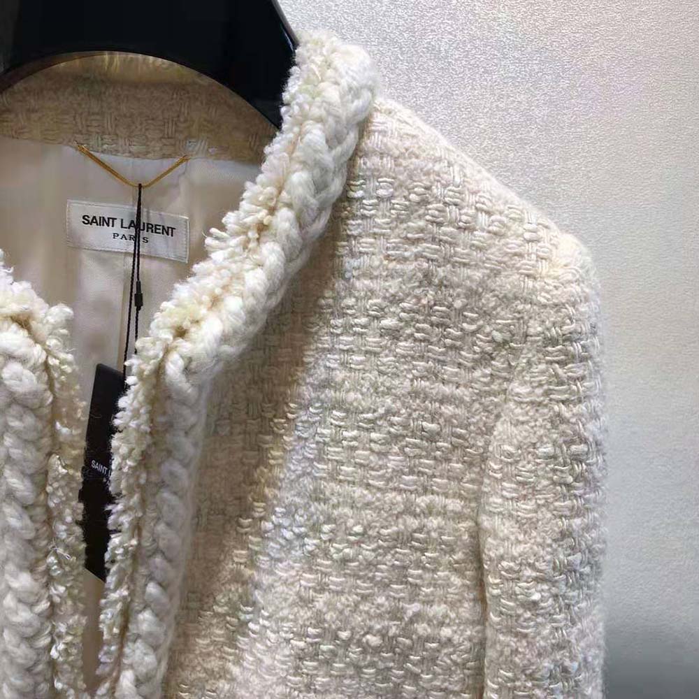 Saint Laurent YSL Women Short Jacket in Check Wool and Silk Tweed - image 7