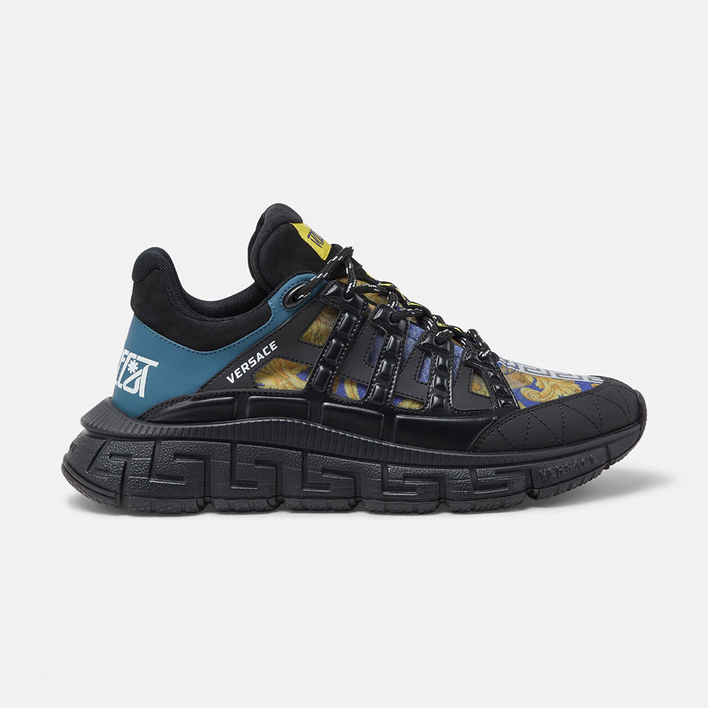 Side profile of Versace Men Trigreca Sneakers with Medusa Renaissance print