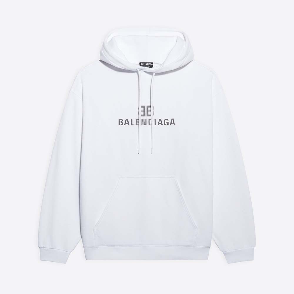 Front view of Balenciaga Women BB Pixel Medium Fit Hoodie in White