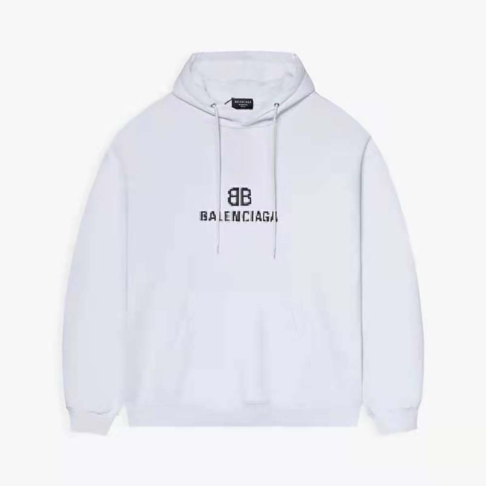Close-up of pixel BB logo on Balenciaga Men BB Pixel Medium Fit Hoodie
