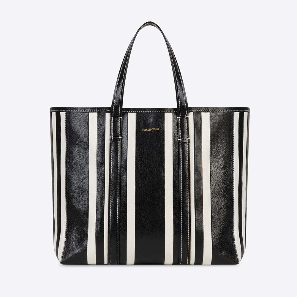 Front view of Balenciaga Women Barbes Medium East-West Shopper Bag-Black
