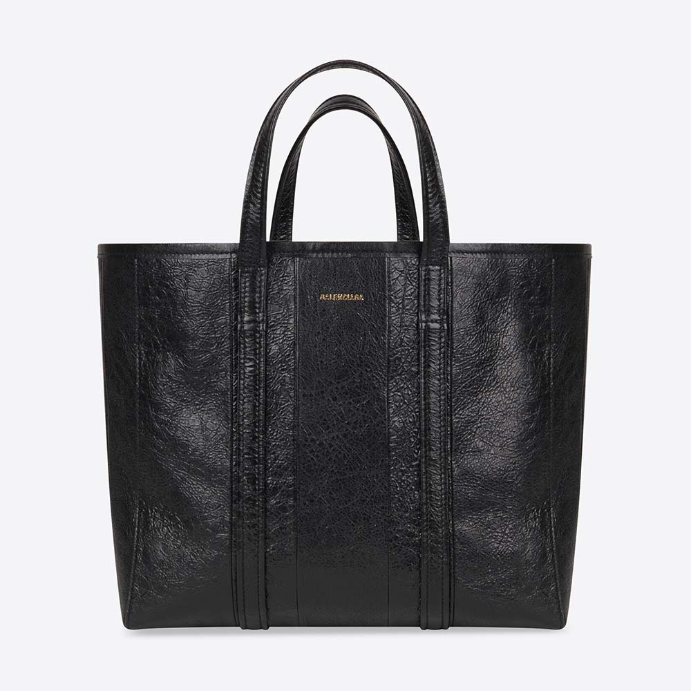 Front view of Balenciaga Women Barbes Medium East-West Shopper Bag in Black