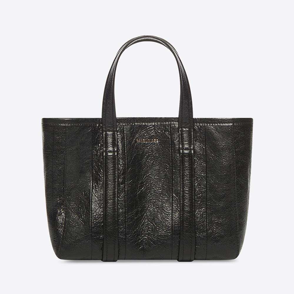 Balenciaga Women Barbes Small East-West Shopper Bag front view in black leather