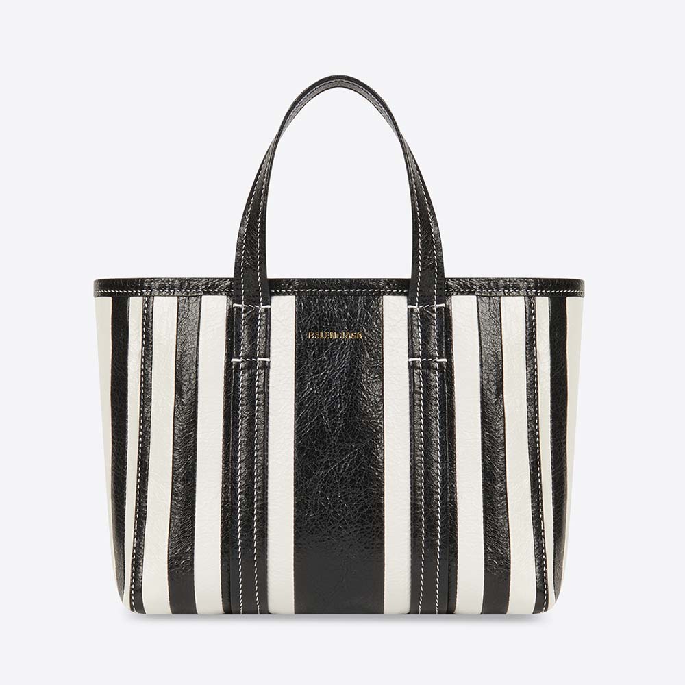 Front view of Balenciaga Women Barbes Small East-West Shopper Bag in Black