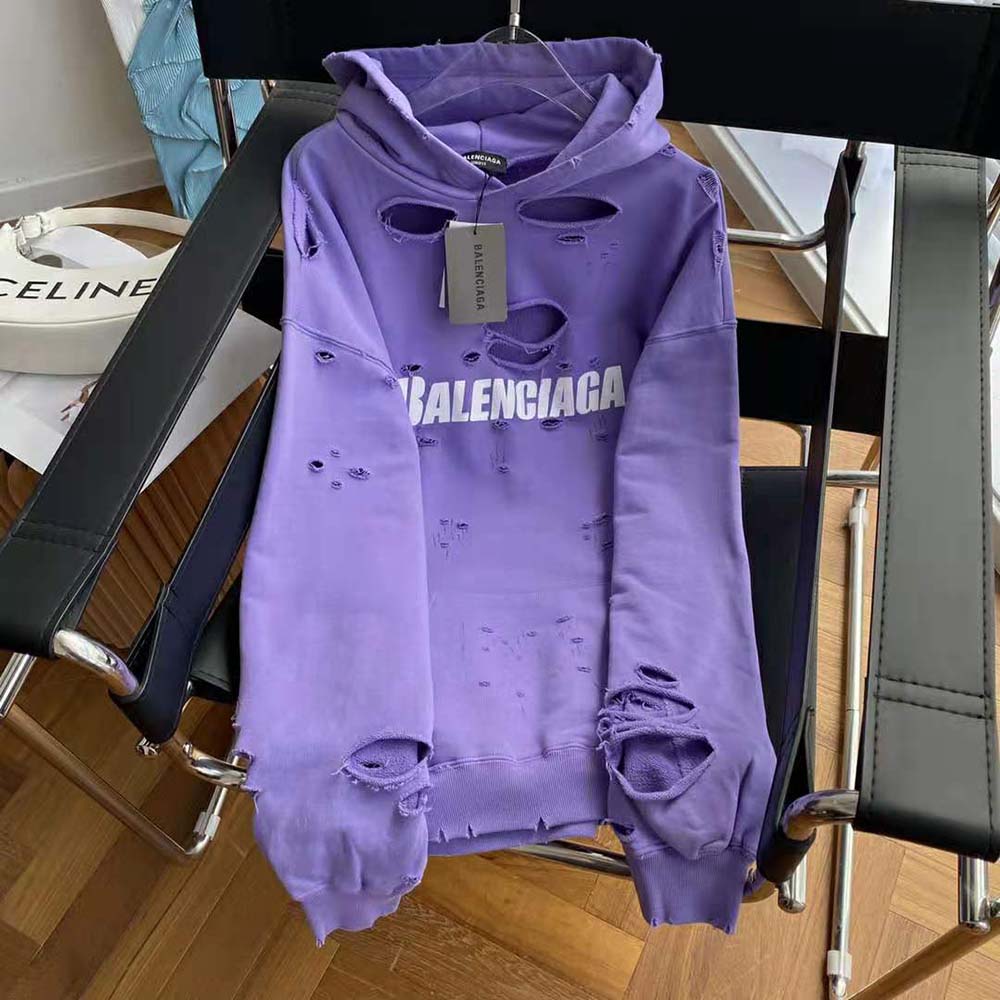 Close-up of distressed detailing on Balenciaga Women Caps Destroyed Hoodie