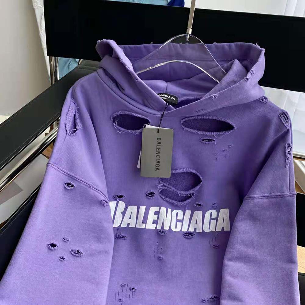 Balenciaga Women Caps Destroyed Hoodie in Purple - image 7
