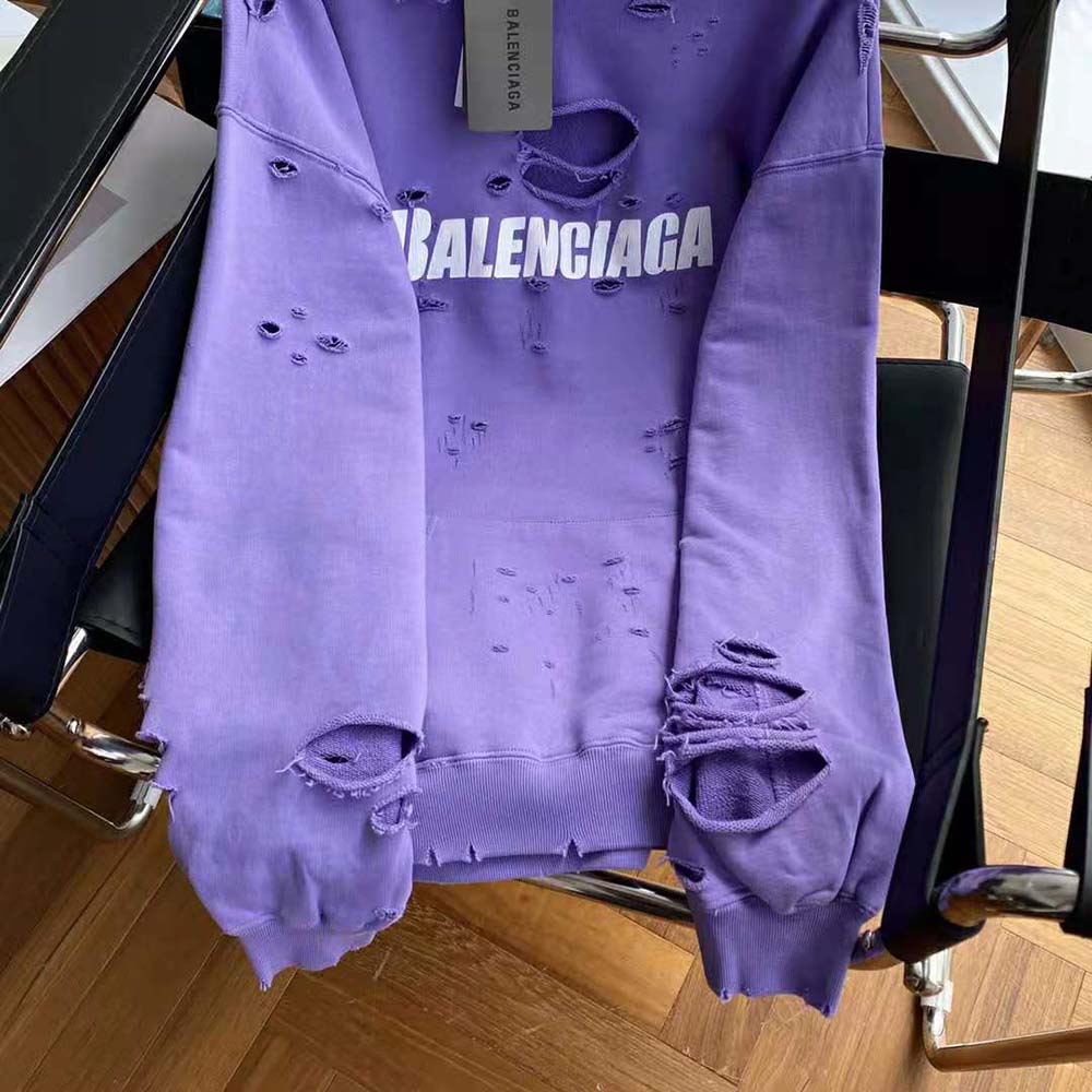 Balenciaga Women Caps Destroyed Hoodie in Purple - image 6