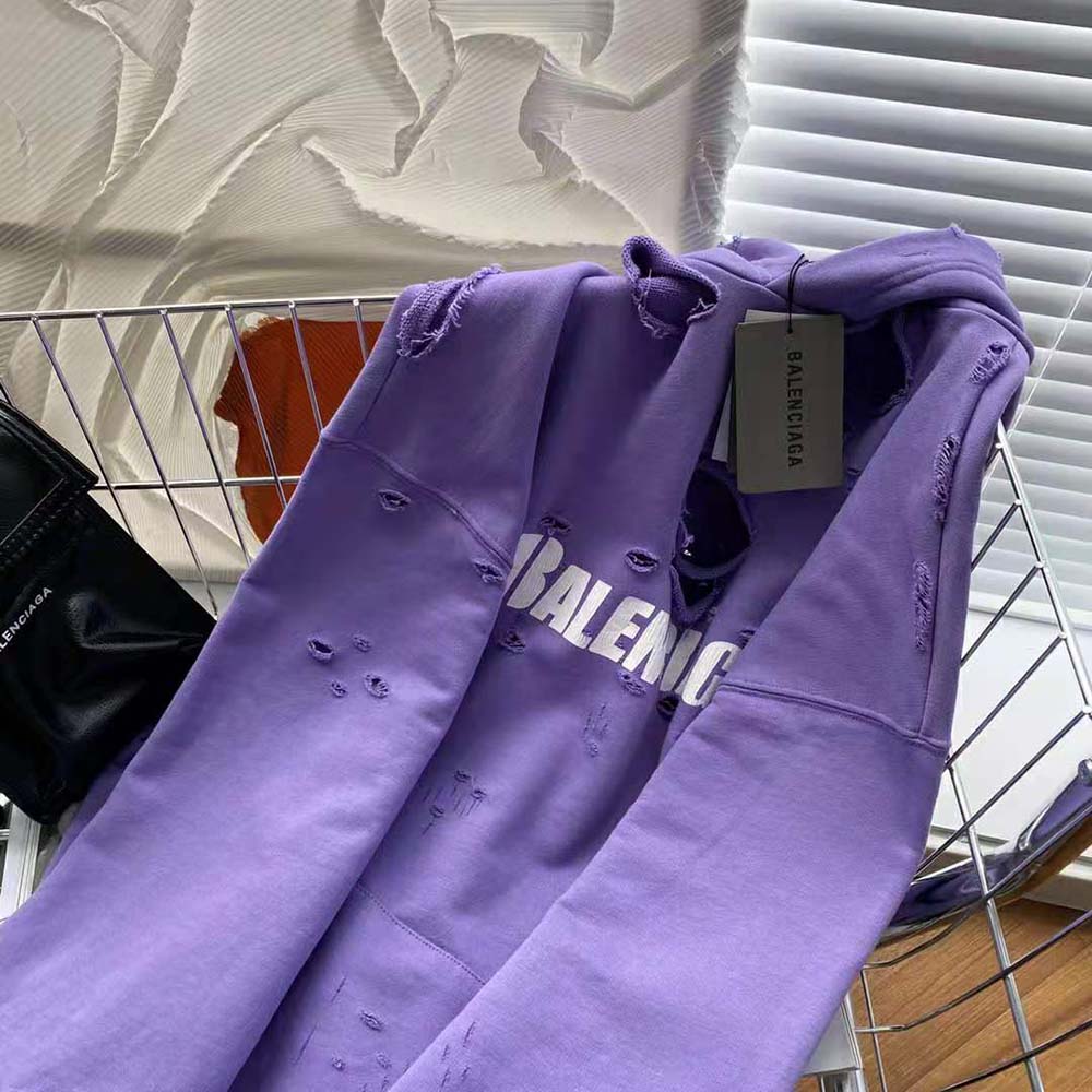 Balenciaga Women Caps Destroyed Hoodie in Purple - image 4