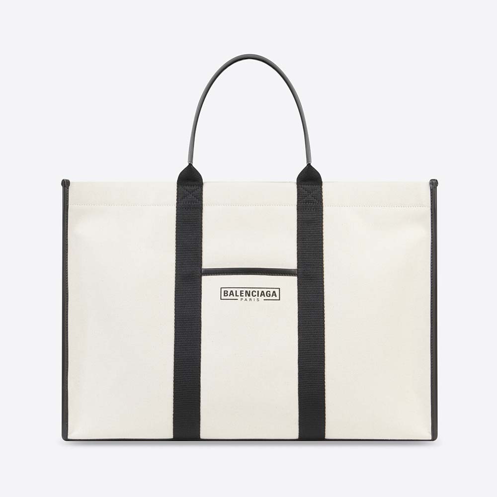 Front view of Balenciaga Women Hardware Large Tote Bag-White showcasing silver hardware