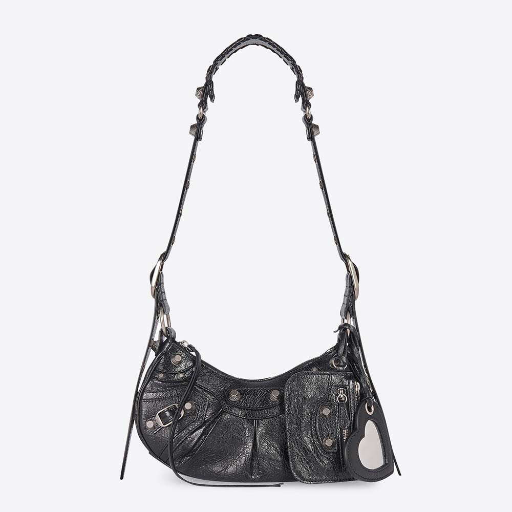 Front view of Balenciaga Women Le Cagole XS Shoulder Bag-Black with buckle