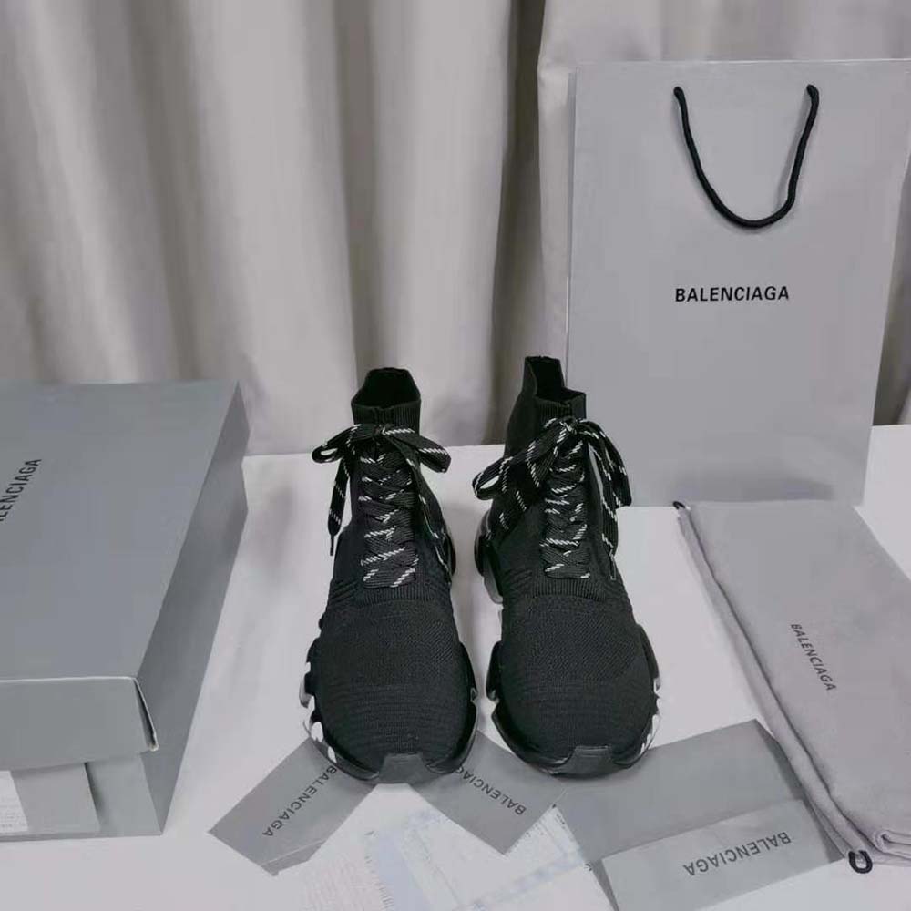 Balenciaga Women Speed Lace up Graffiti Sneaker in Black/White - image 6
