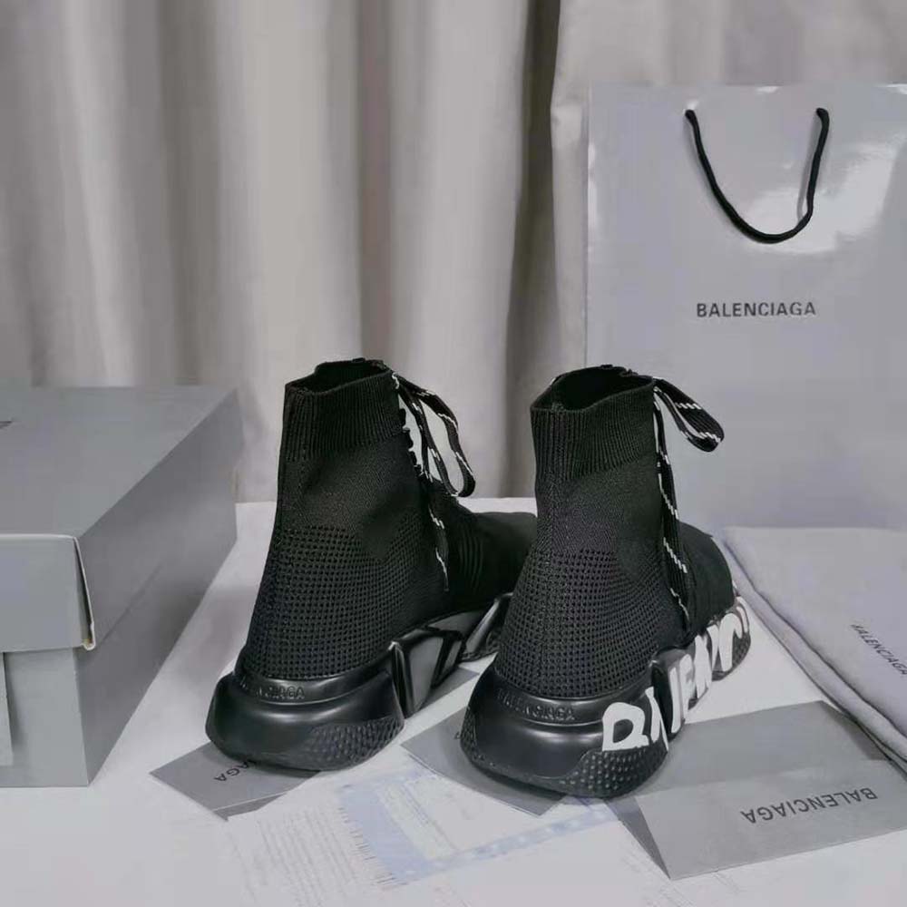 Balenciaga Women Speed Lace up Graffiti Sneaker in Black/White - image 7