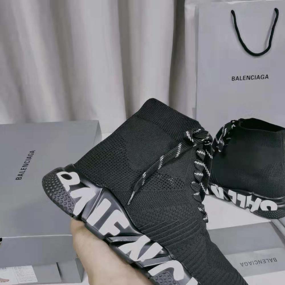 Balenciaga Women Speed Lace up Graffiti Sneaker in Black/White - image 9