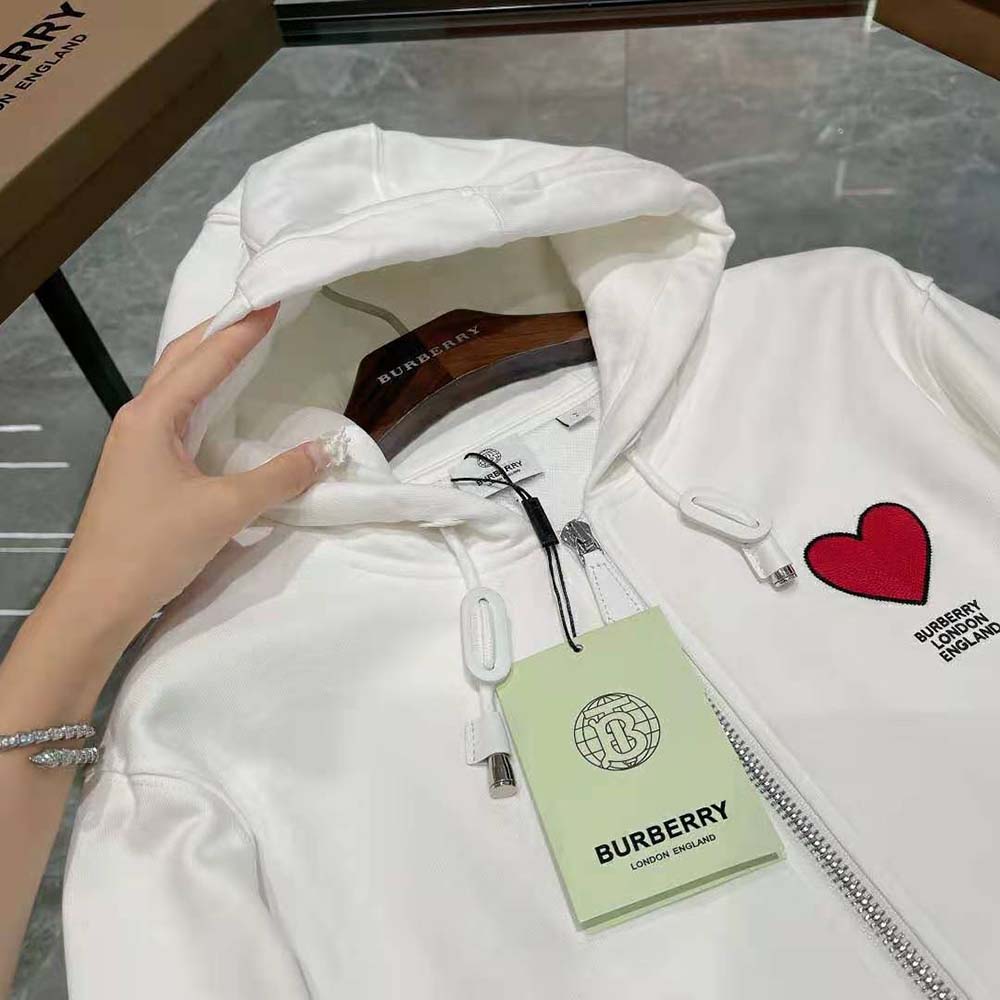 Burberry Women Heart Motif Cotton Hooded Top-White - image 4
