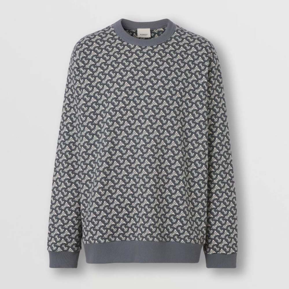 Front view of Burberry Men Monogram Print Cotton Sweatshirt in silver